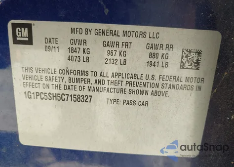 2012 Chevrolet Cruze Ls from USA, damaged, VIN 1G1PC5SH5C7158327